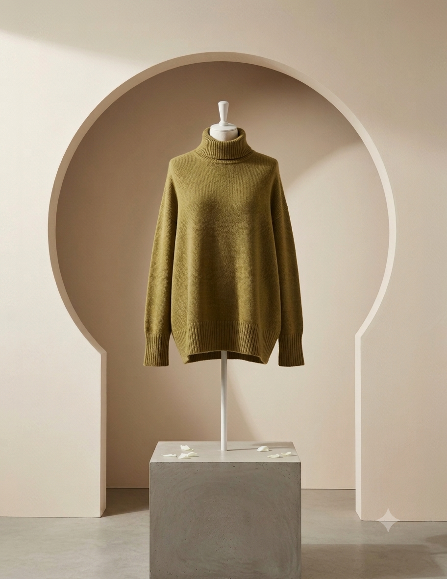 Olive Turtleneck Knit Sweater